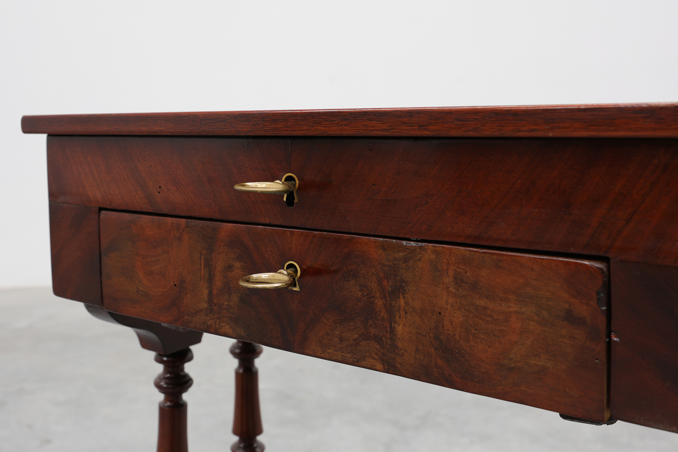 Louis Philippe Side Table with Two Drawers and Turned Twin Legs, France, 1850sthumbnail